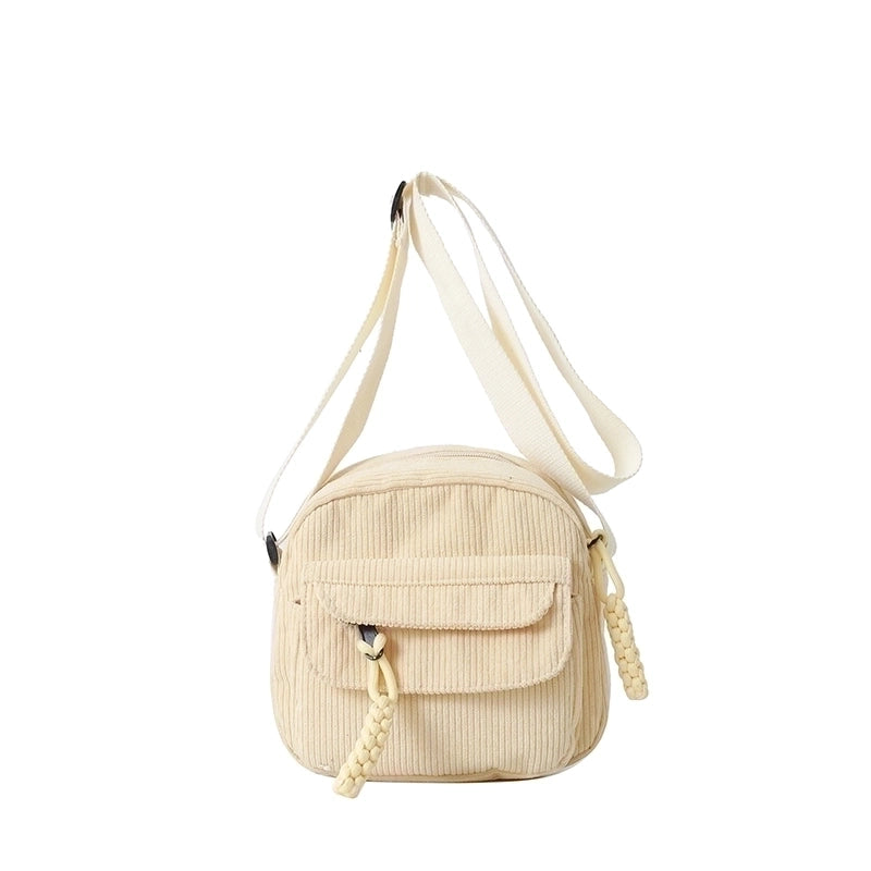 Women's Corduroy Solid Color Classic Style Square Zipper Shoulder Bag