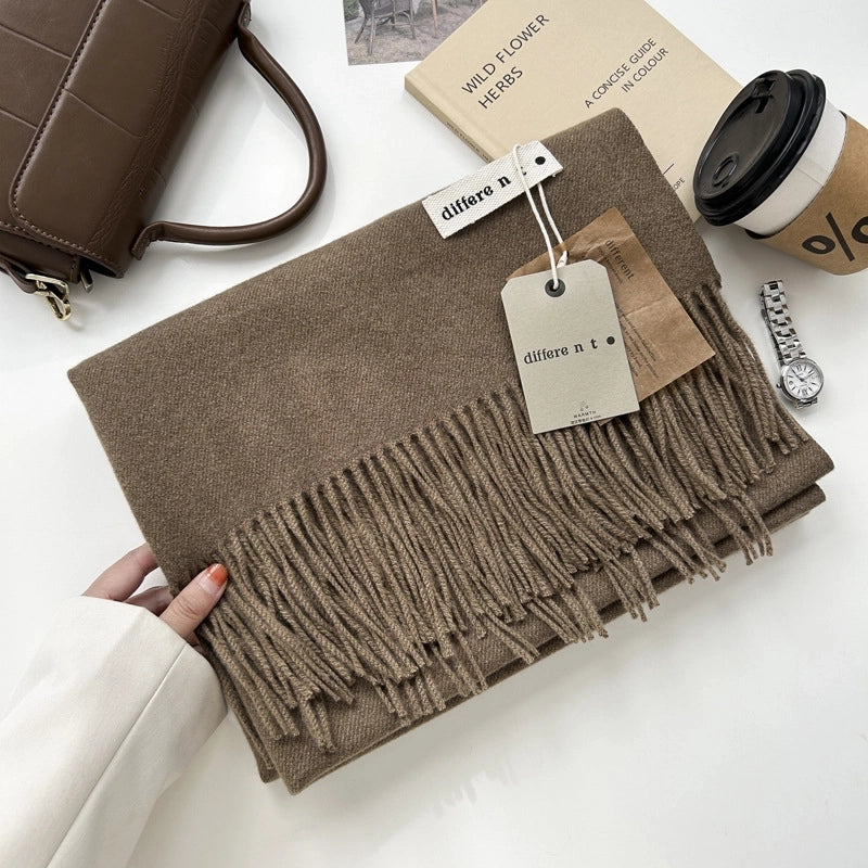 Women's Elegant Retro Solid Color Imitation Cashmere Tassel Scarf