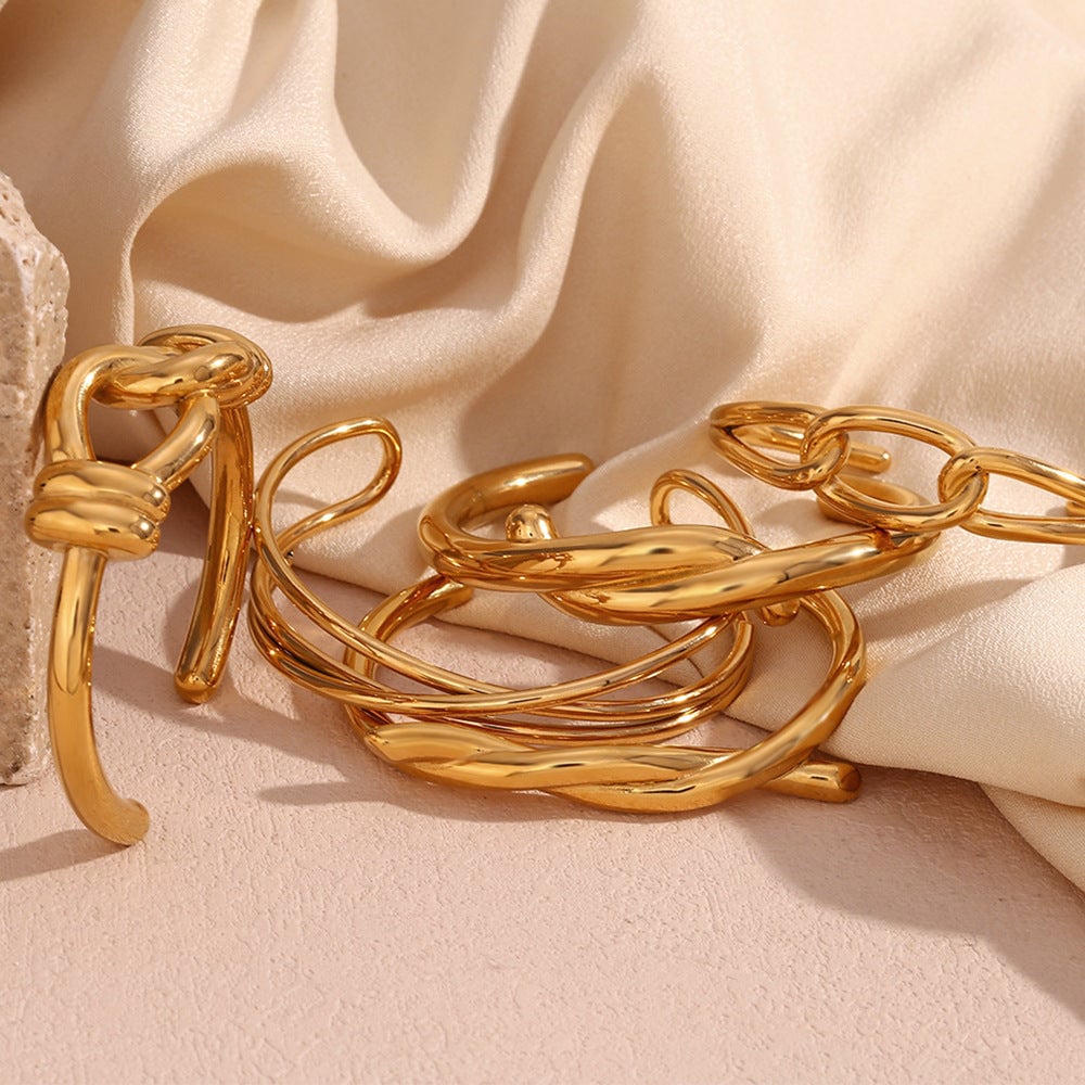 5 Pieces Minimalist Circle Stainless Steel 18K Gold Plated Bangles