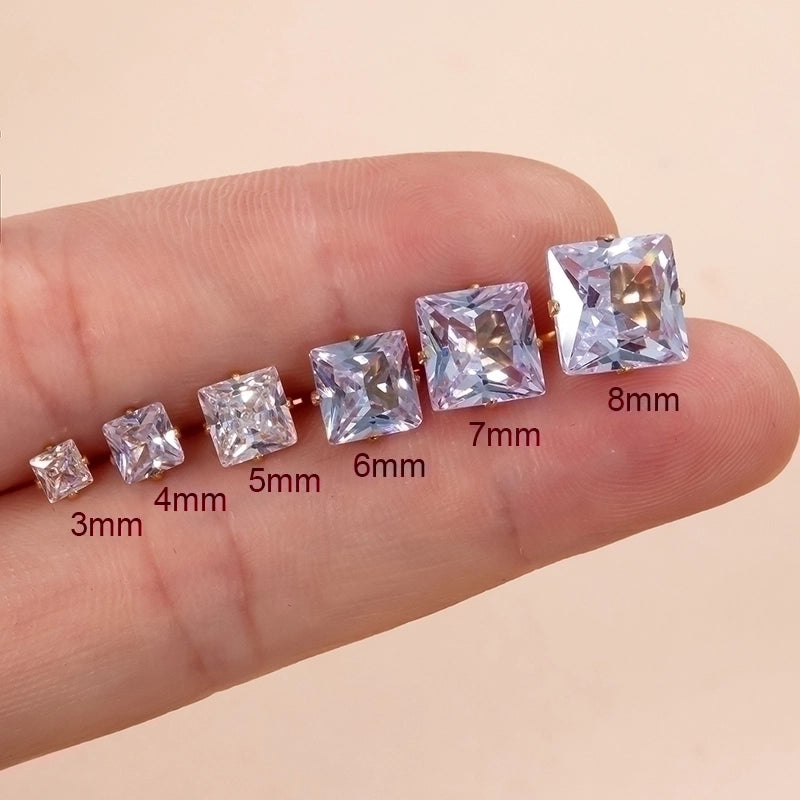 1 Piece Ear Cartilage Rings & Studs Minimalist Classic Style Geometric Square 316L Stainless Steel  Plating Inlay Zircon