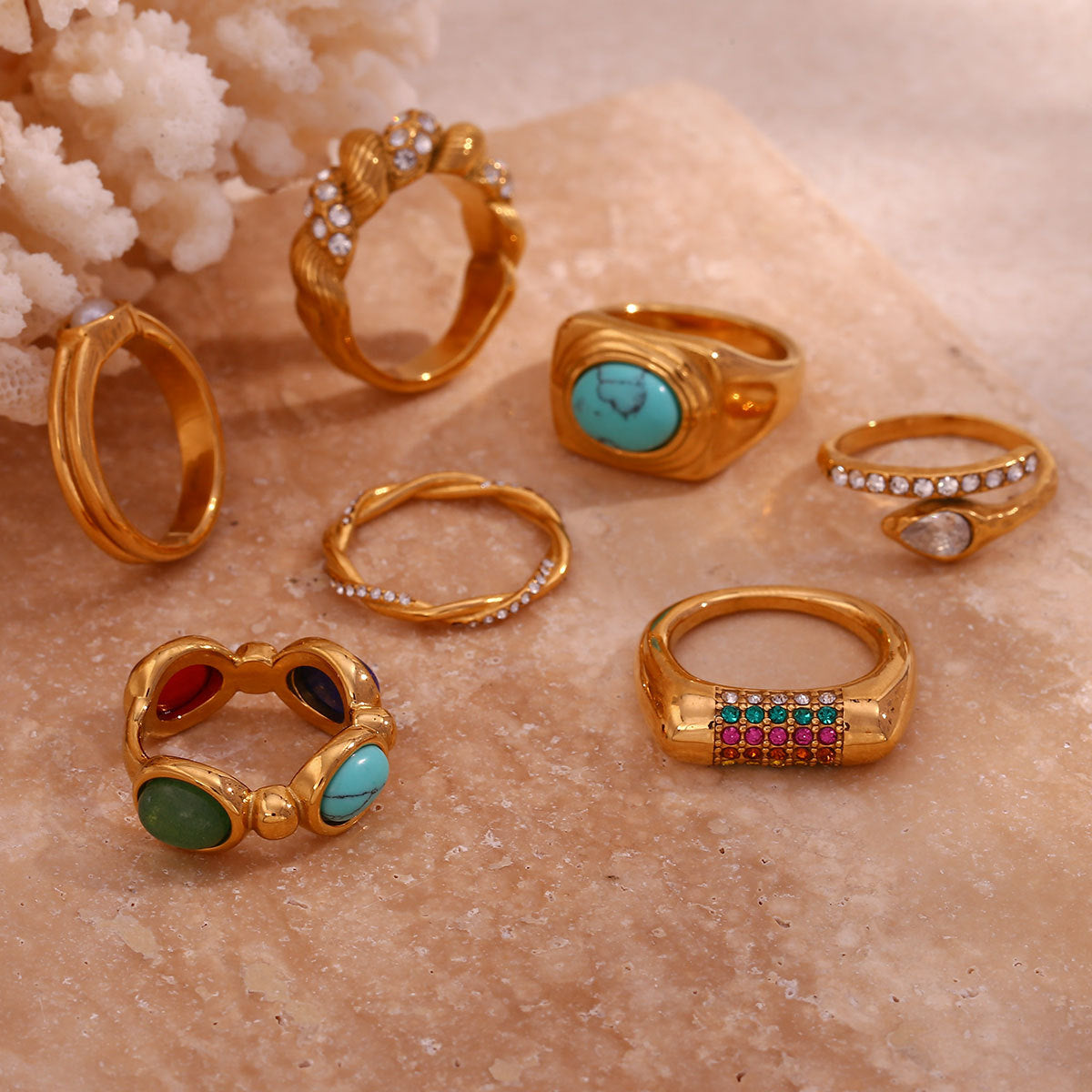 Women Fashion Circle Geometric Stainless Steel 18K Gold Plated Rings
