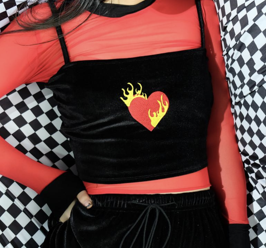 Flaming Heart Velvet Top