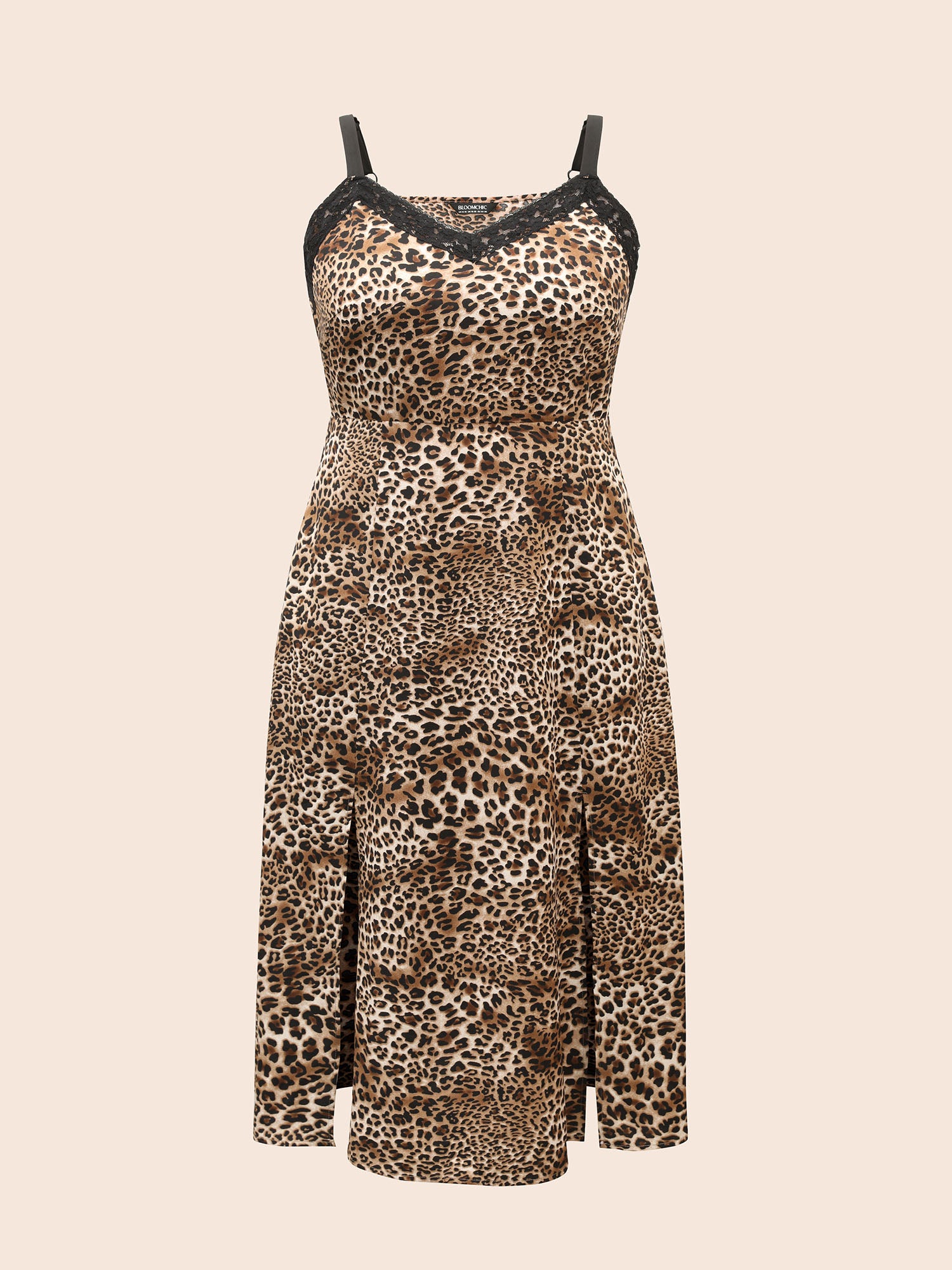 Leopard Print Lace Patchwork Slit Hem Dress