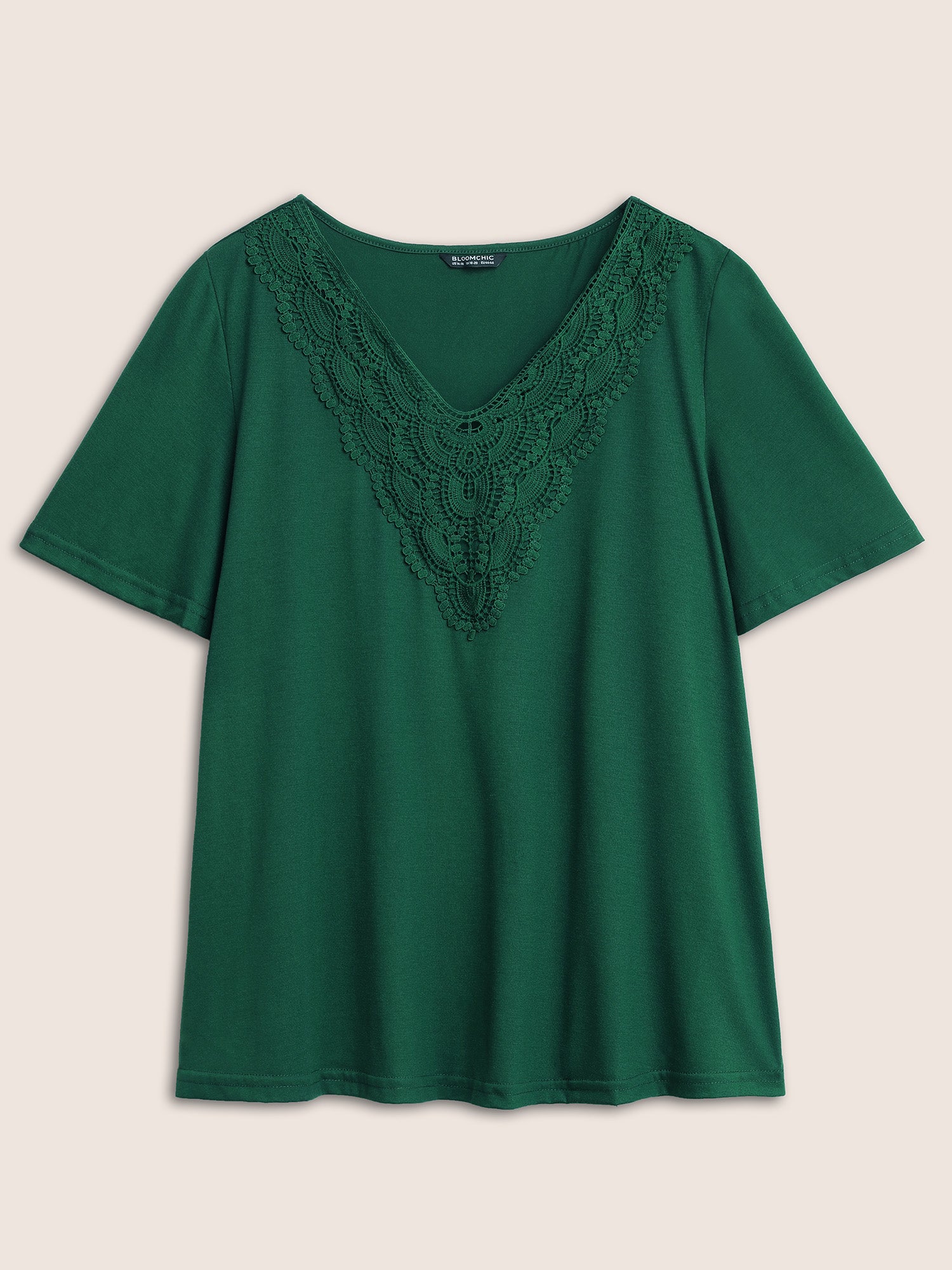 Solid Ruffle Sleeve Lace V Neck T-shirt