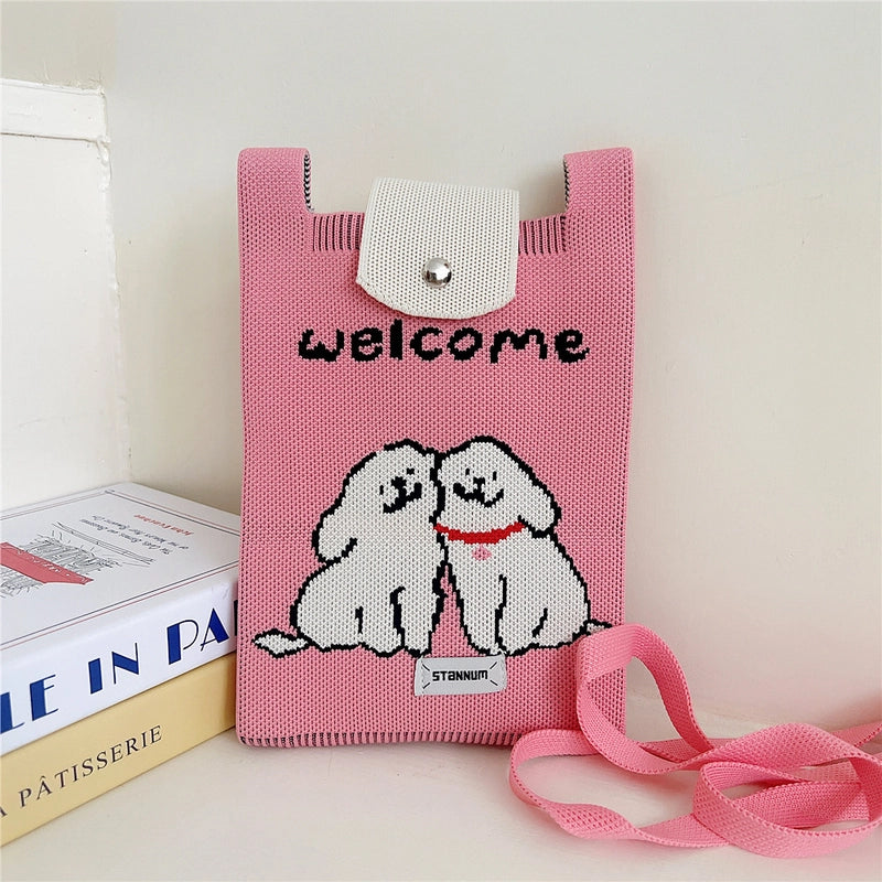 Women's Small Polyester Cartoon Letter Flower Cute Square Flip Cover Bucket Bag