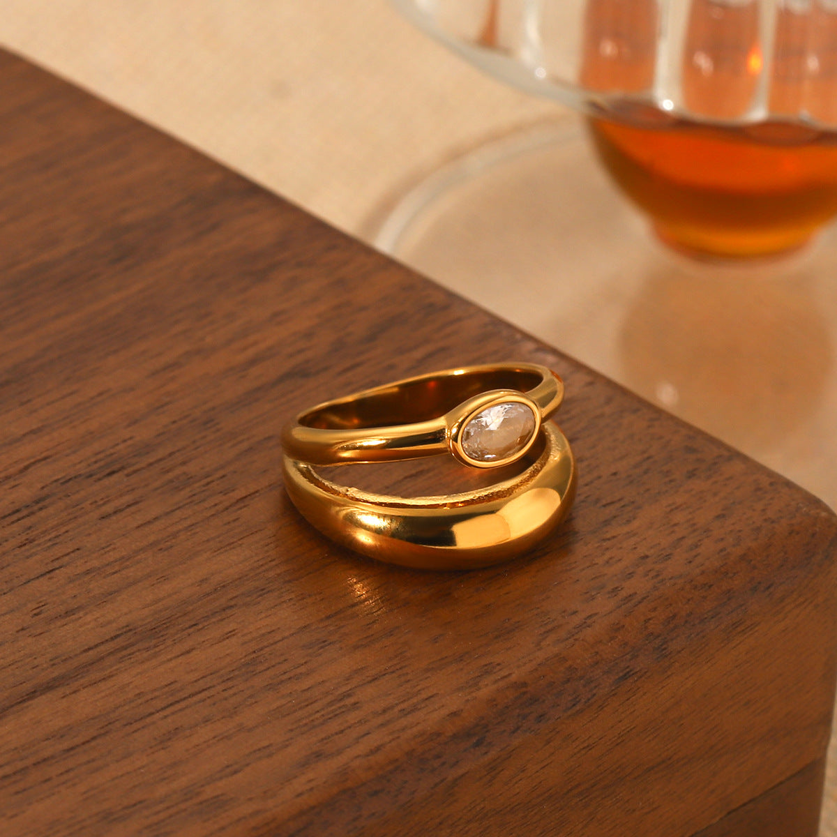 Double-Layer Stainless Steel Ring Inlaid With Zircon Ring Niche Design Titanium Steel Ring Jewelry