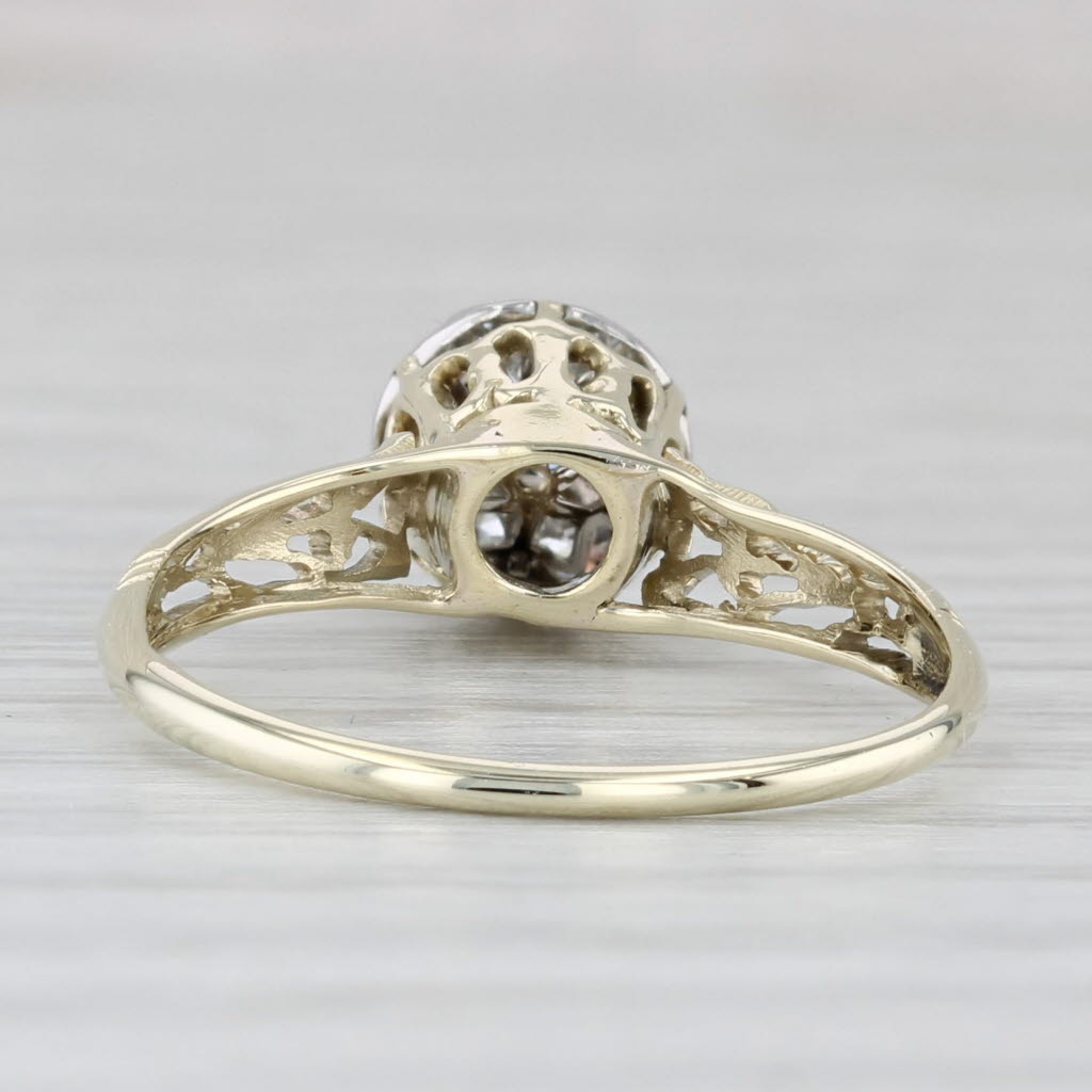 Antique 0.26ctw Diamond Flower Cluster Engagement Ring 14k Yellow Gold Size 7.25