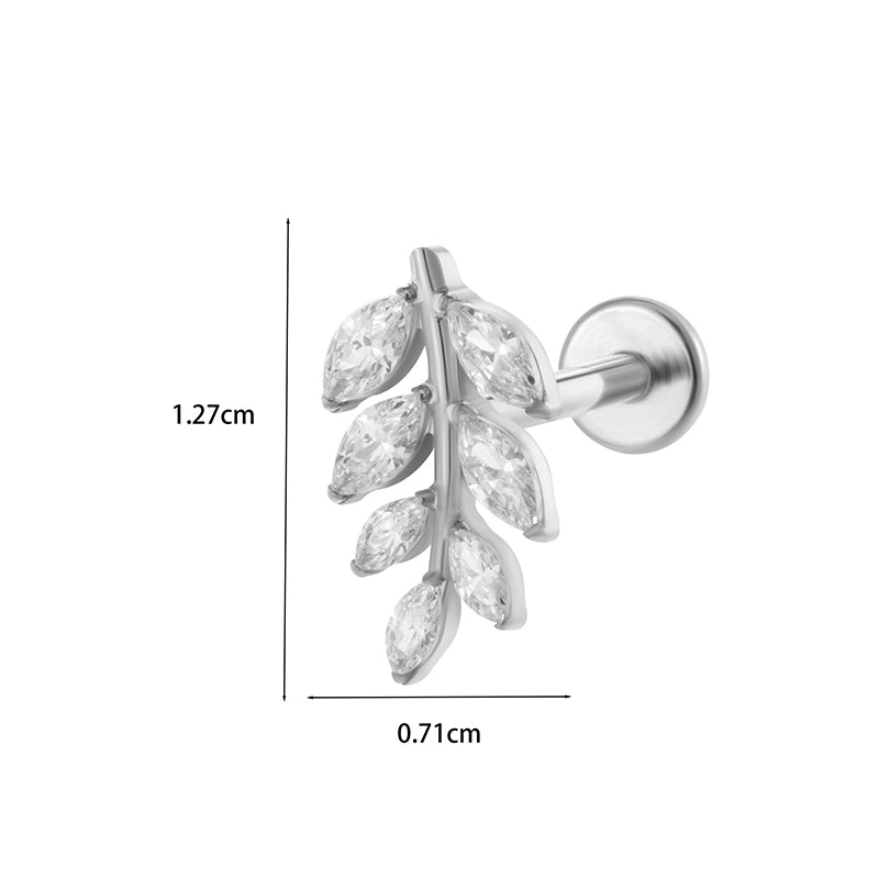 1 Piece Ear Cartilage Rings & Studs Minimalist Classic Style Leaves Chain Pure Titanium Inlay Zircon Ear Cartilage Rings & Studs