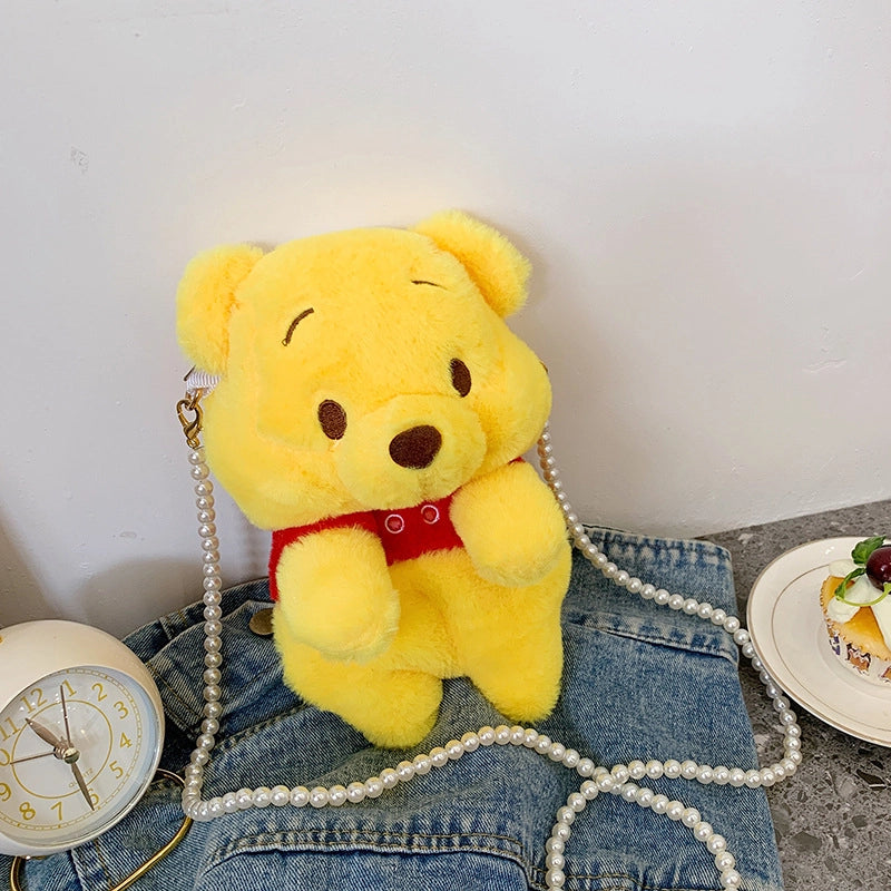 Women's Small Plush Little Bear Cute Zipper Crossbody Bag