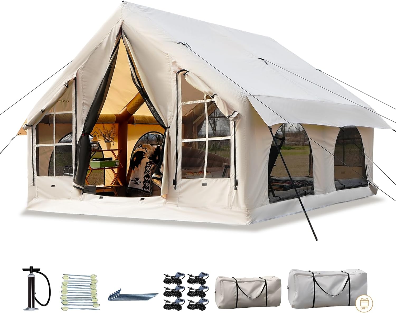 KNUO Inflatable Camping Tent Large Inflatable Air Tents, No Assembly Needed Luxury Glamping Tent, Waterproof Oxford