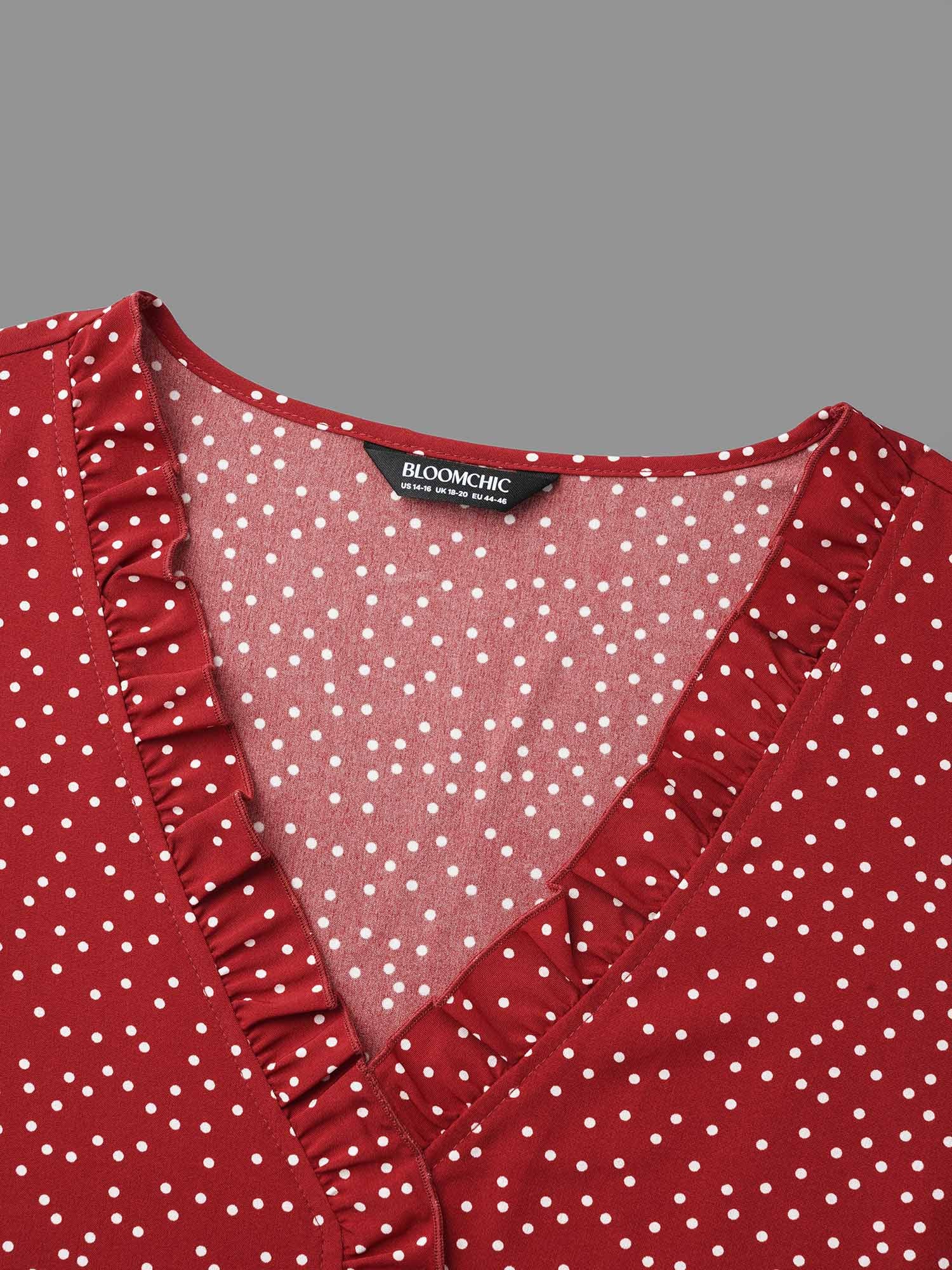 V-Neck Polka Dot Ruffled Blouse