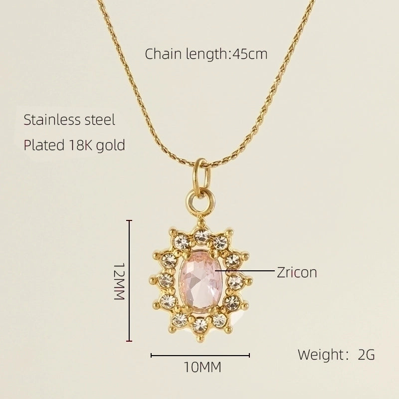 Stainless Steel 18K Gold Plated Glam Shiny Plating Inlay Sun Water Droplets Heart Shape Zircon Pendant Necklace