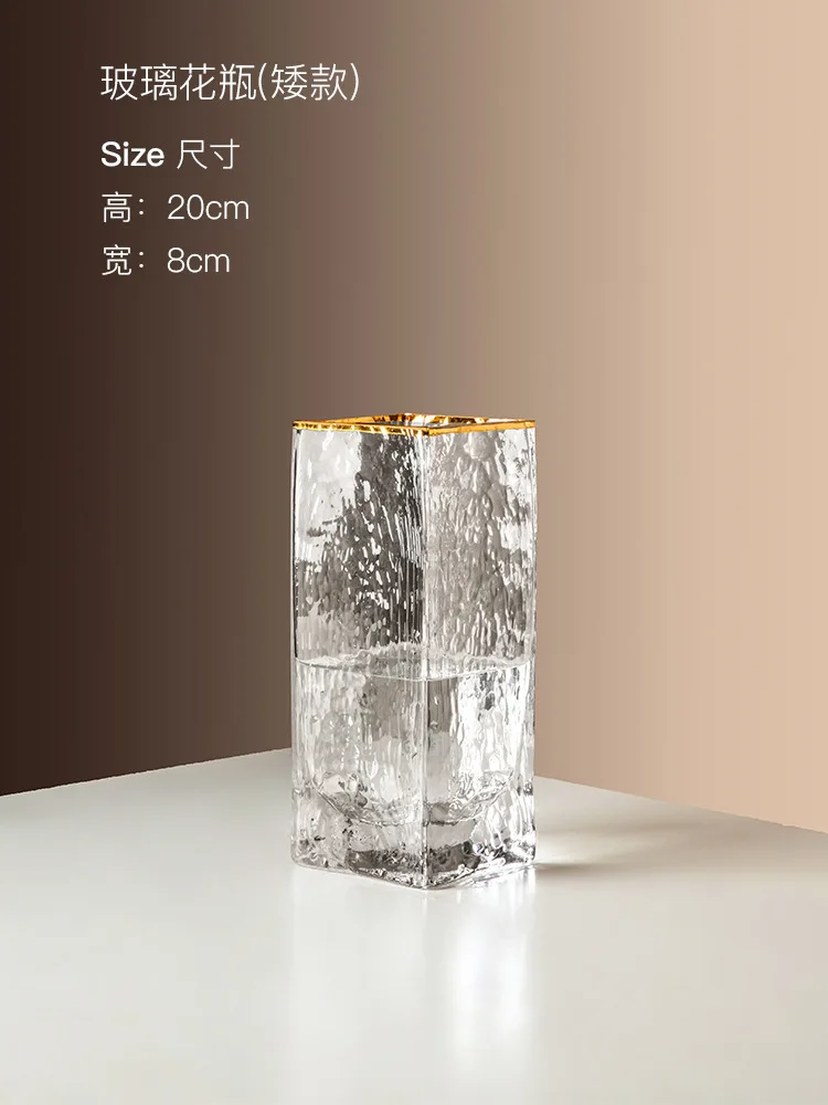 Wedding Porcelain clear glass Gradient Flower Rectangular Long Hand Crystal Glass Vase for Table Decoration