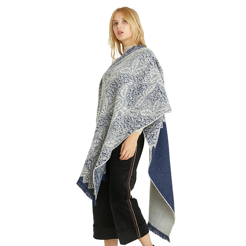 Niche Warm High-grade Scarf Women's Solid Color Cashmere Versatile Lace Stitching Dual-purpose Scarf