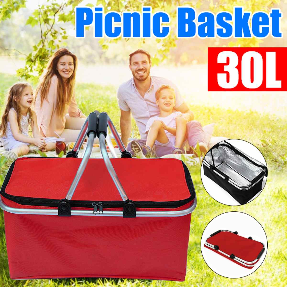 PORTABLE OUTDOOR PICNIC STORAGE BASKET 30L