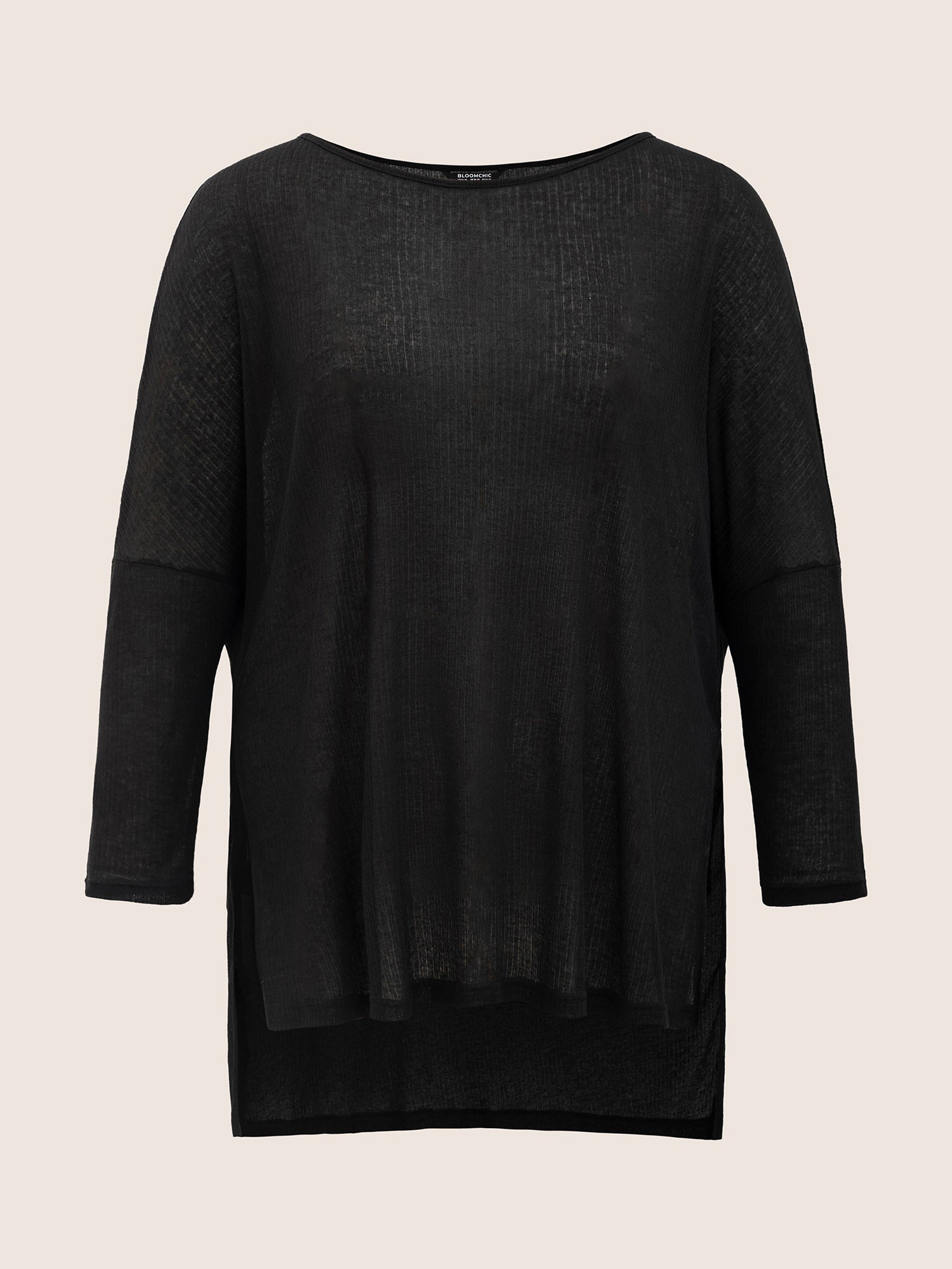 Plain Mesh Split Side Long Sleeve T-shirt