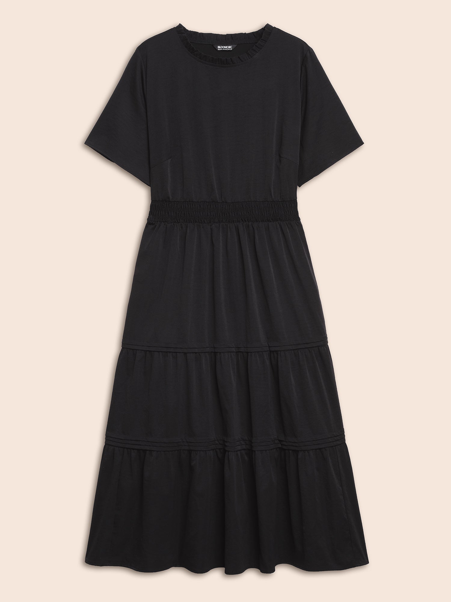 Plain Frill Trim Ruffle Layered Hem Dress