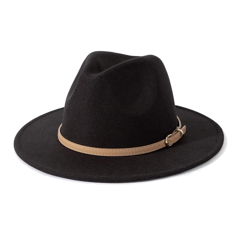 Fashion Flat Top Hat Women's British French Socialite Elegant Felt Hat Autumn And Winter Warm Jazz Hat Men's