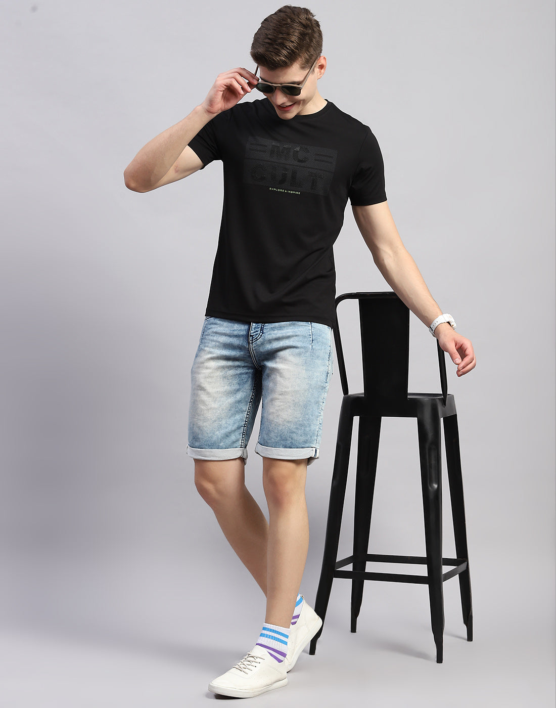 Men Black Printed Round Neck Half Sleeve T-Shirt