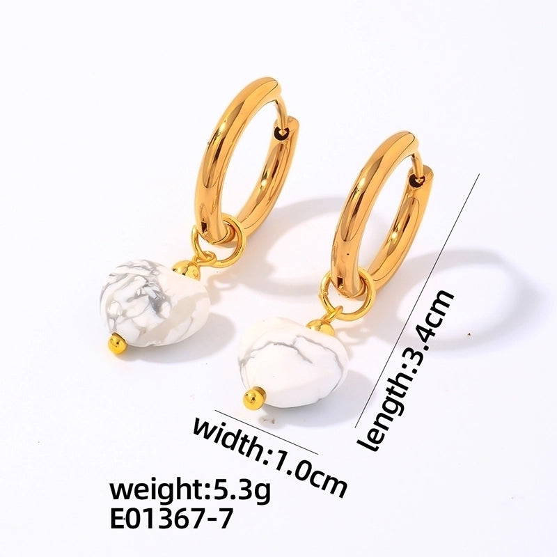 1 Pair Vintage Style Minimalist Heart Shape Plating 304 Stainless Steel Natural Stone Drop Earrings