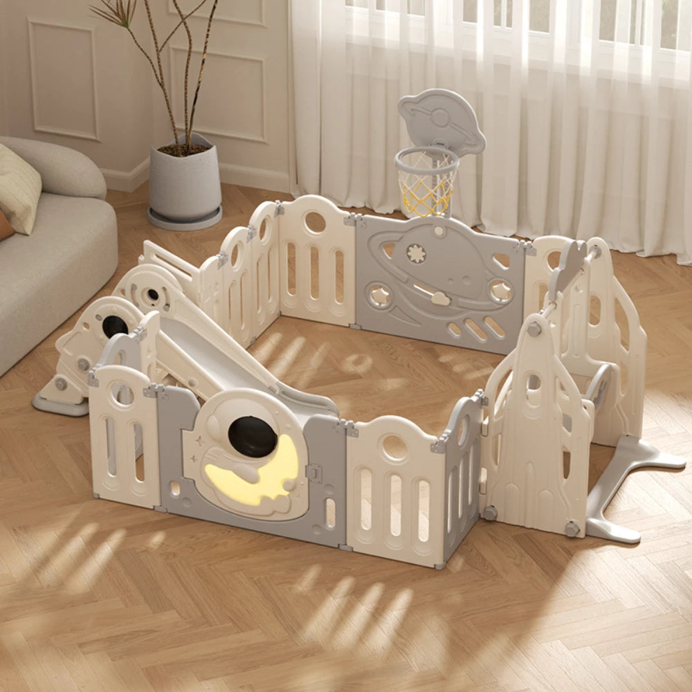 Astronaut Kids Playpen Set - Swing. Slide & Basketball Hoop