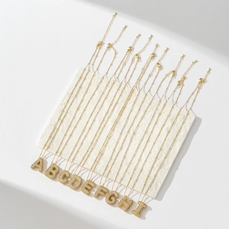 Copper Gold Plated Silver Plated IG Style Minimalist Plating Inlay Letter Zircon Pendant Necklace
