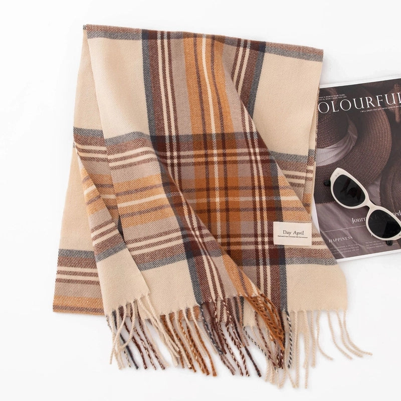 Women's Casual Elegant Minimalist Lattice Polyester Tassel Scarf