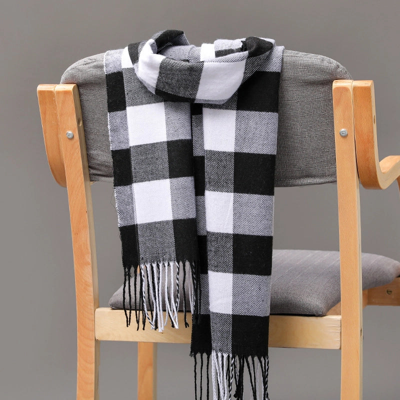 Autumn And Winter Men's Plaid Scarf British Plaid Cashmere Tassel Couple Parent-child Men's Scarf