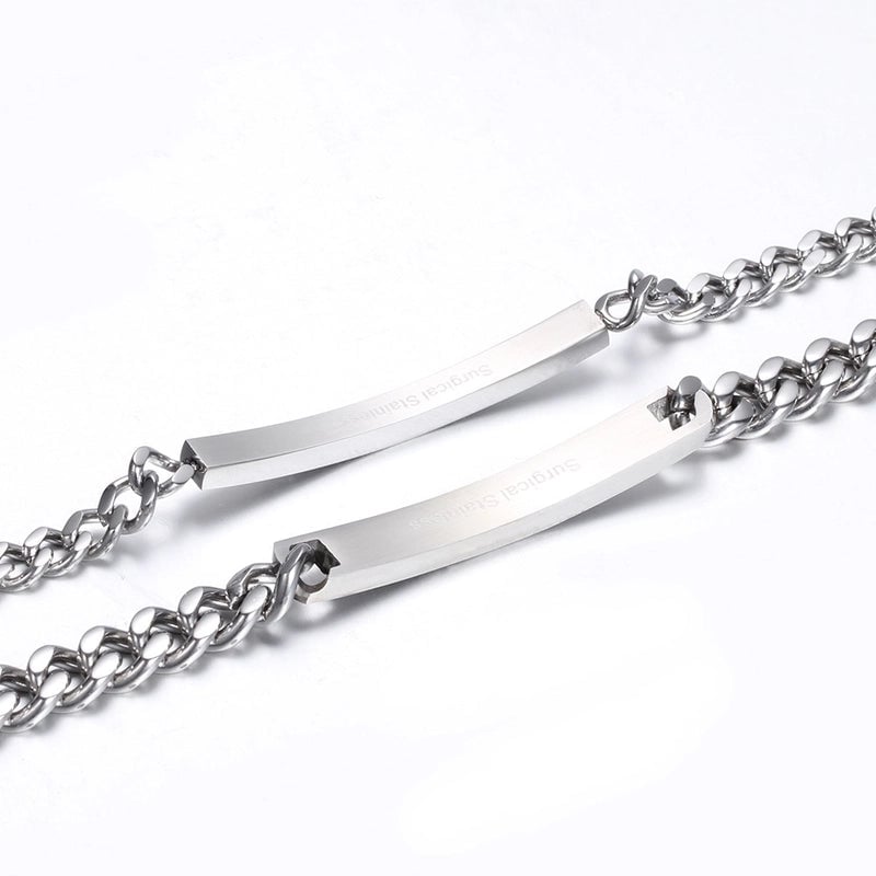 Hip Hop Style Rectangle Stitching Chain Titanium Steel Id Bracelet