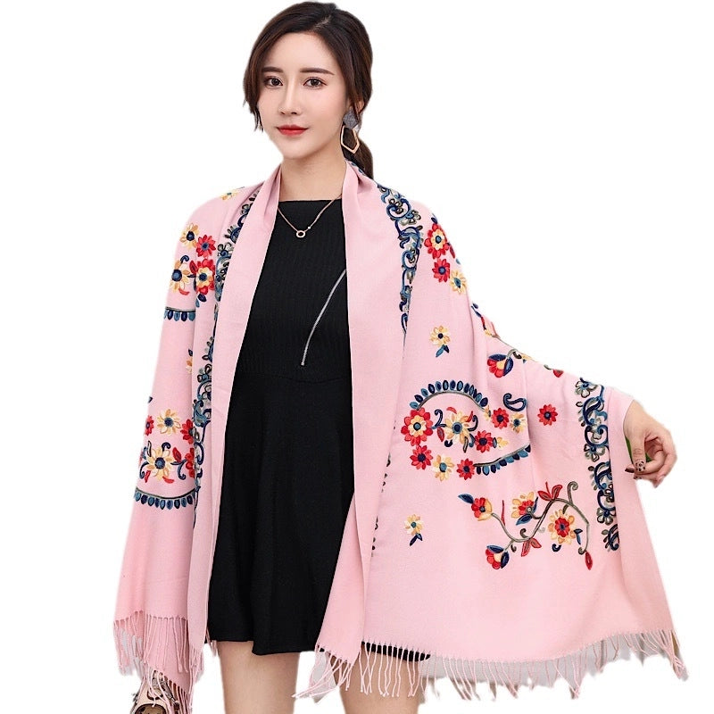 Women's Minimalist Flower Imitation Cashmere Embroidery Scarf