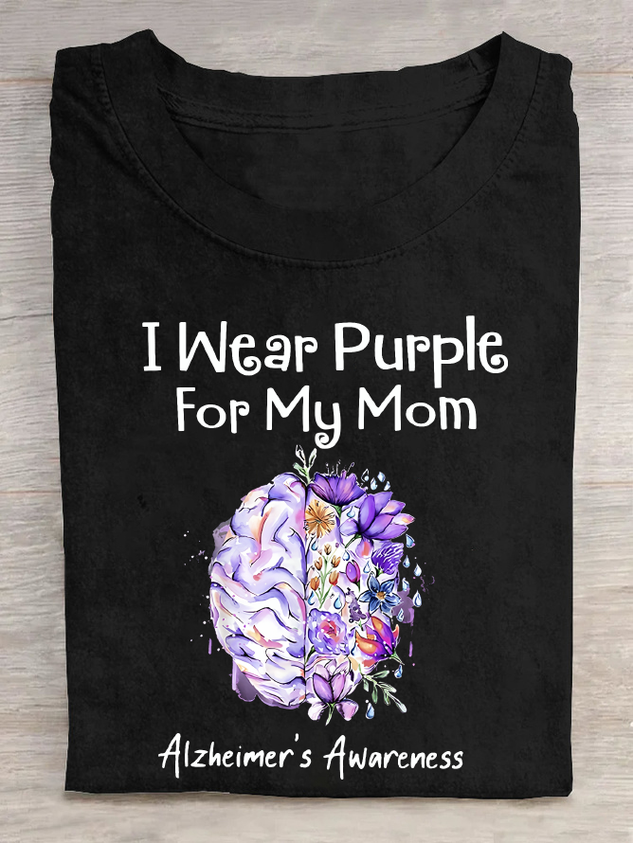 I Wear Purple For My Mom Alzheimer's Awareness Cotton T-Shirt