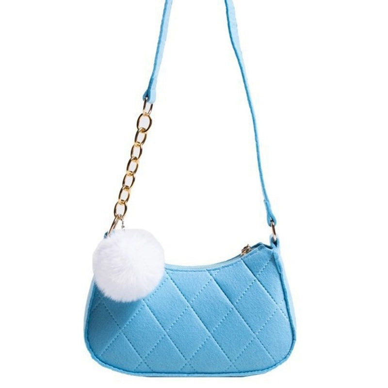 Women's Felt Solid Color Basic Fluff Ball Sewing Thread Dumpling Shape Zipper Shoulder Bag