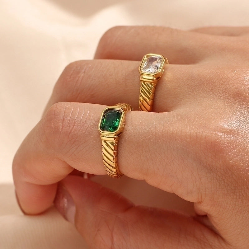 Vintage Style Geometric 304 Stainless Steel Zircon Gold Plated 18K Gold Plated Plating Inlaid Zircon Rings