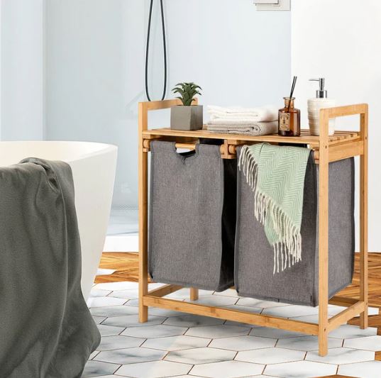 Bamboo Laundry Hamper With Dual Compartments