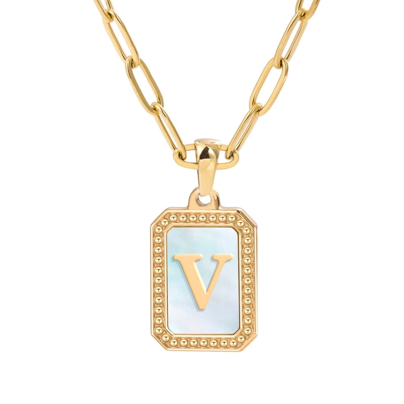 Minimalist Letter Square Titanium Steel Plating Inlay Shell Pendant Necklace 1 Piece