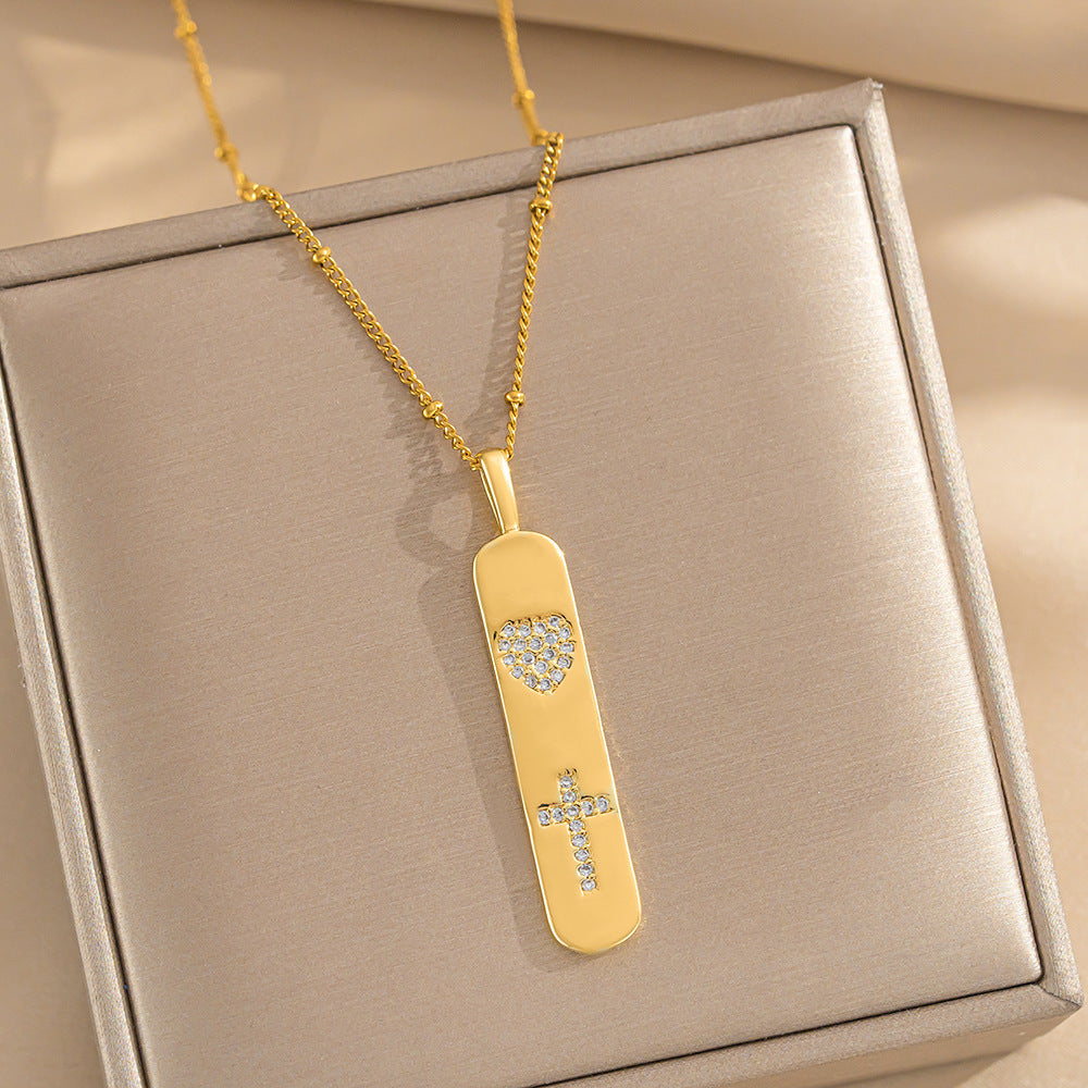 Trendy Personalized Gold Bar Design Love Cross Rainbow Lightning Pendant Necklace