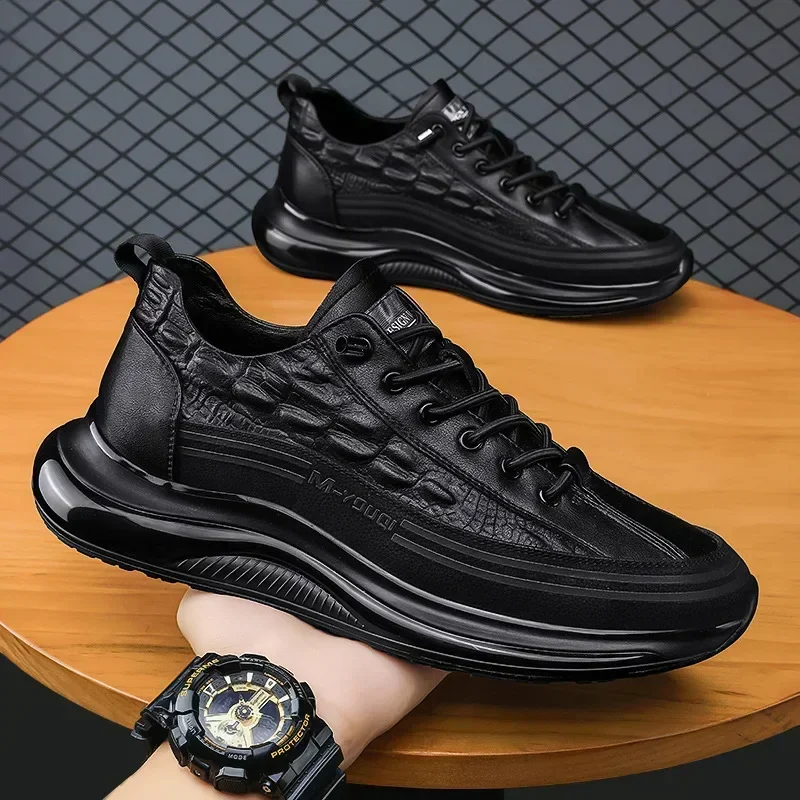 flats 2025 Print Man Shoes Retro Design Leather Casual Men's Sneakers Platform Walking Shoes for Men New Slip on Tenis Masculino