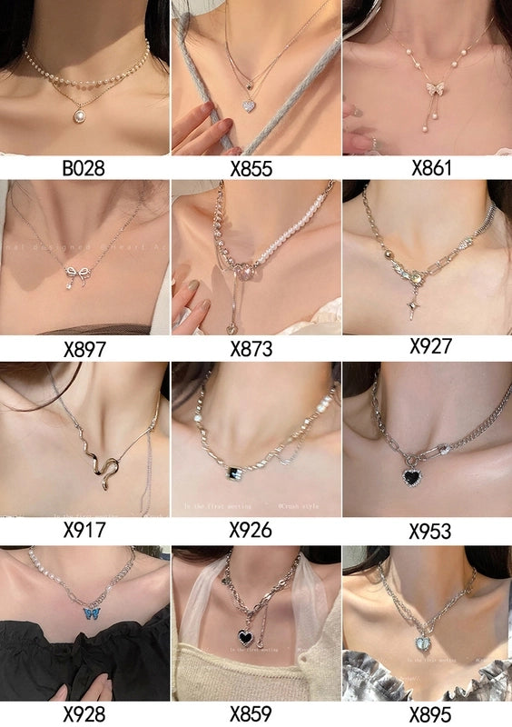 Fashion Heart Shape Titanium Steel Beaded Zircon Layered Necklaces 1 Piece