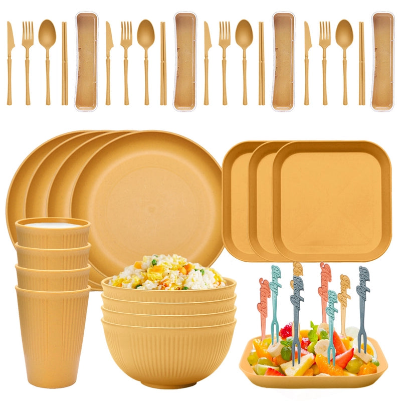 Wheat Straw Soup Bowl Plate Cup Set Student Household Portable Knife. Fork. Spoon. Chopsticks. Tableware Gift