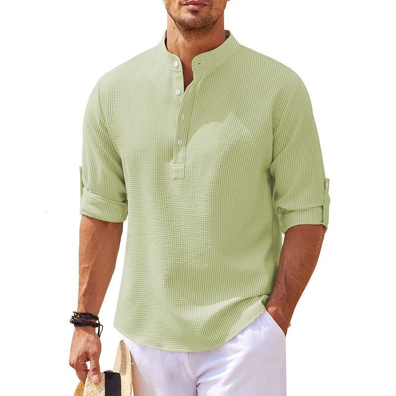 8-Pack Men's Linen Henley Shirt Long Sleeve Casual Hippie Cotton Beach T Shirts Vertical Striped Hawaiian Shirts