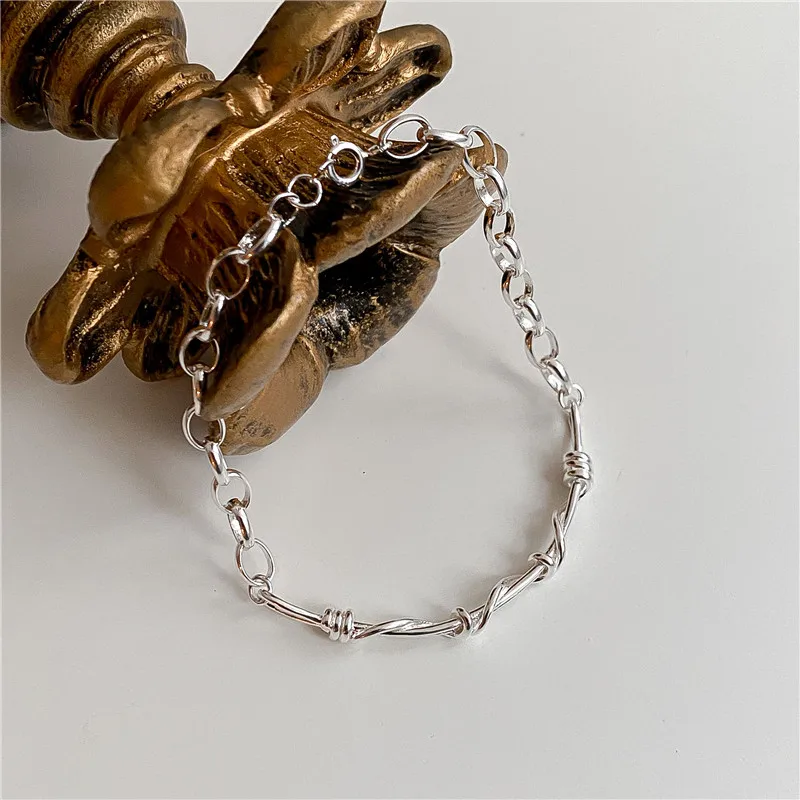 Handmade Vintage 925 Sterling Silver Braided Chain Bracelet & Bangles For Women Luxury Jewelry