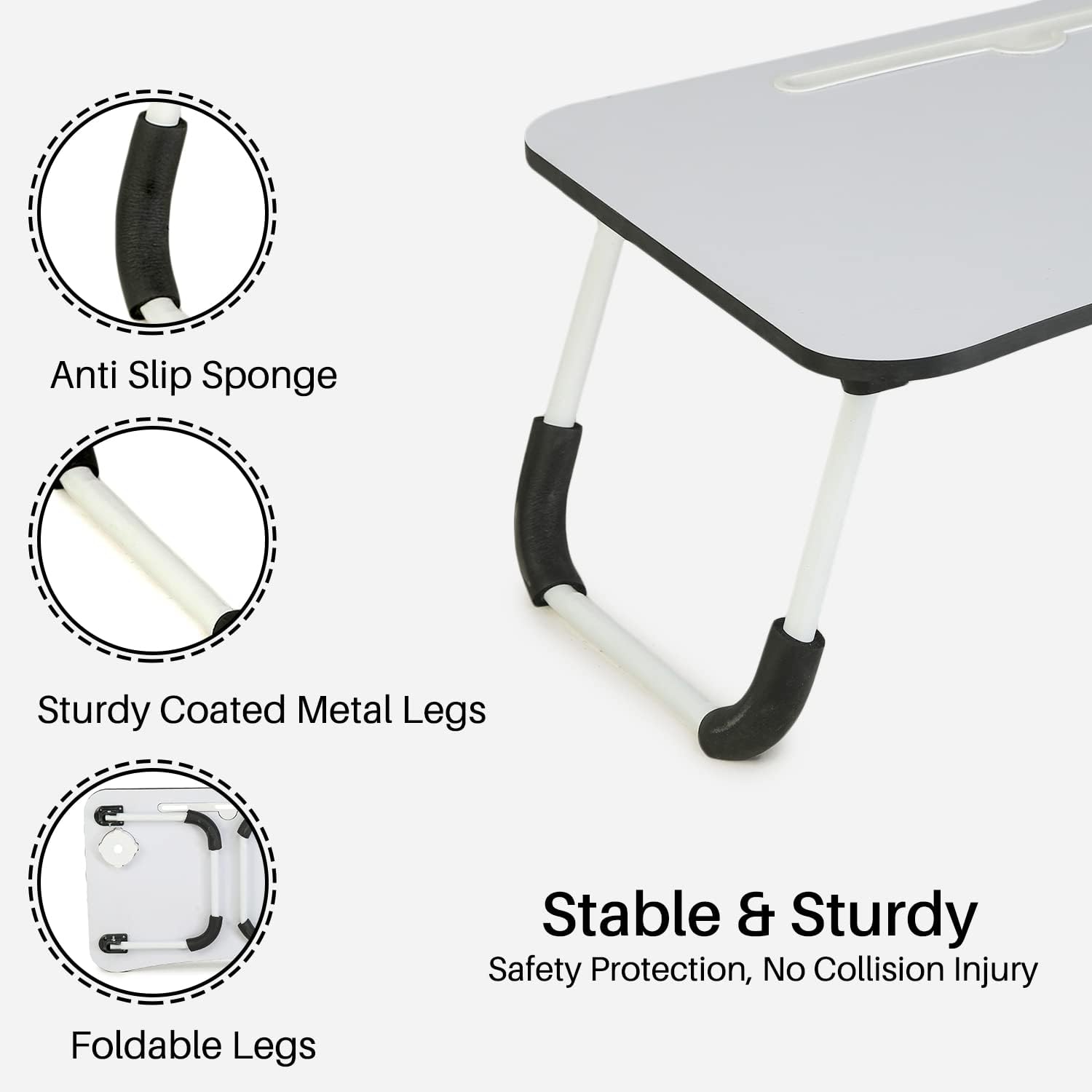 Laptop Bed Table With Foldable Metal Legs. Tablet & Cup Holder - Fits Upto 17 Portable Bed Desk For Laptop. Eating And Writing