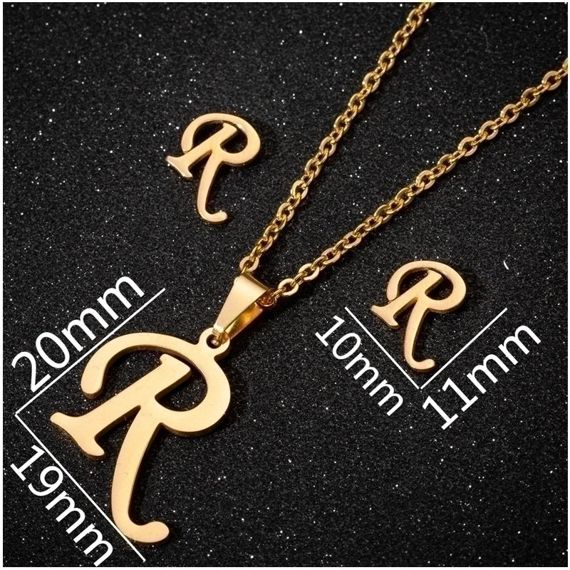 Women's Fashion Minimalist Letter Stainless Steel Pendant Necklace Ear Studs Plating Jewelry Sets
