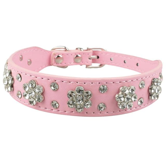 Flower Studded Leather Dog Collar