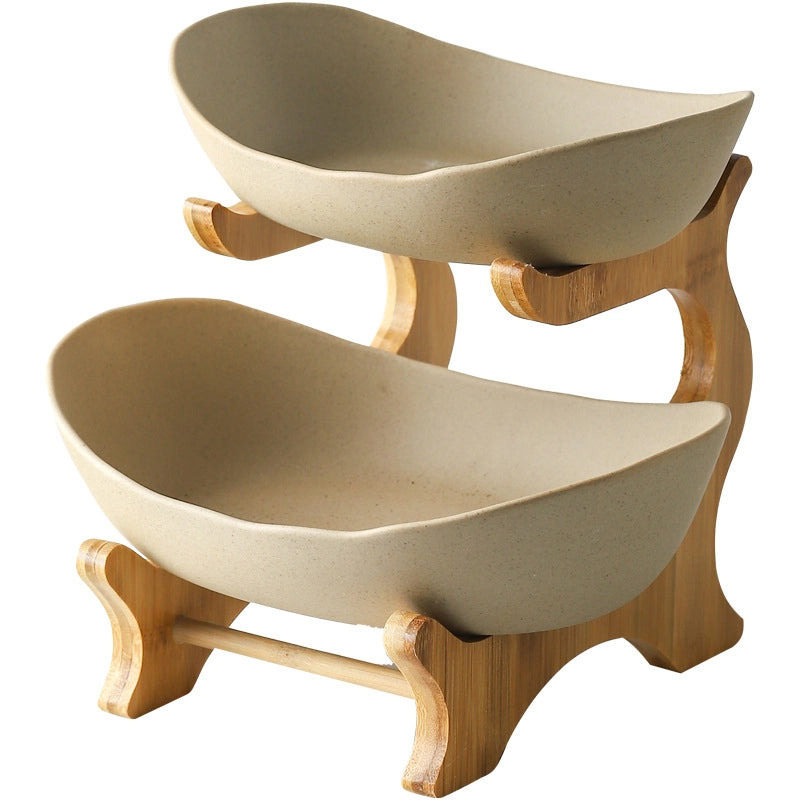 Creative Double-layer Multi-layer Fruit Plate European-style Ceramic Dried Fruit Plate Bamboo Rack Household Sushi Plate Direct Fruit Basket