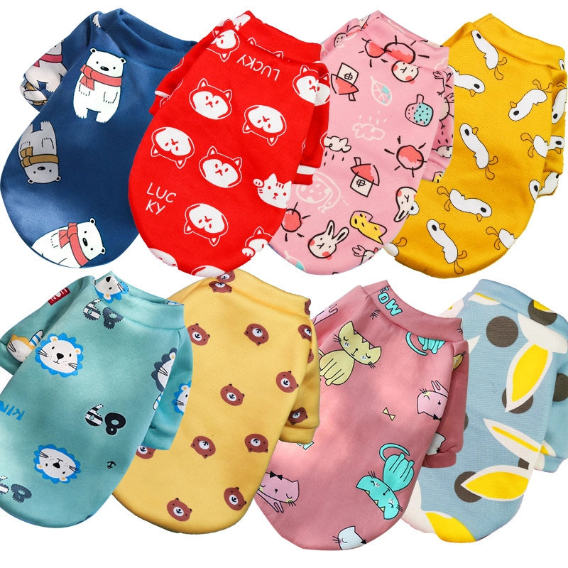 Cartoon Printed Fleece-lined Two-paw Sweatshirt For Dogs Cats Spring Autumn Winter Pullover Style Teddy Supplies Clothes