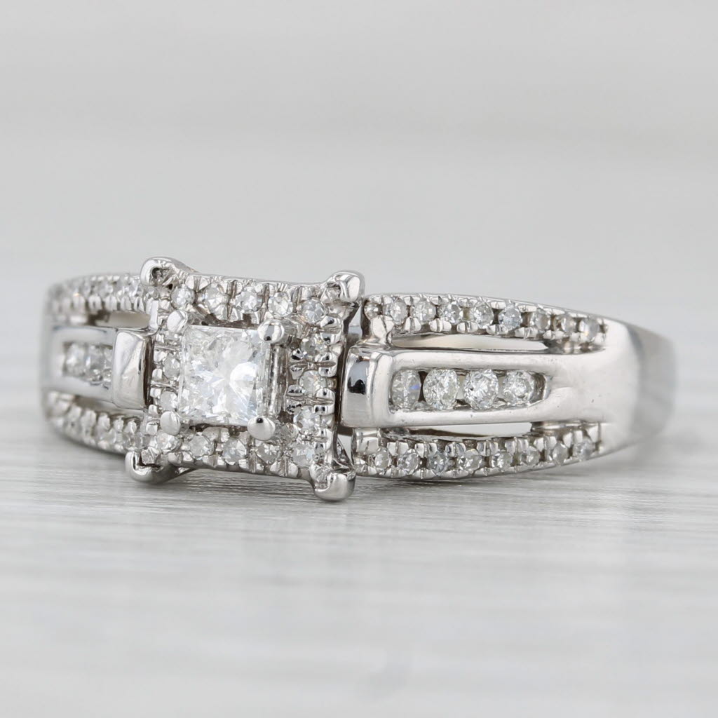 0.52ctw Princess Diamond Halo Engagement Ring 14k White Gold Size 9
