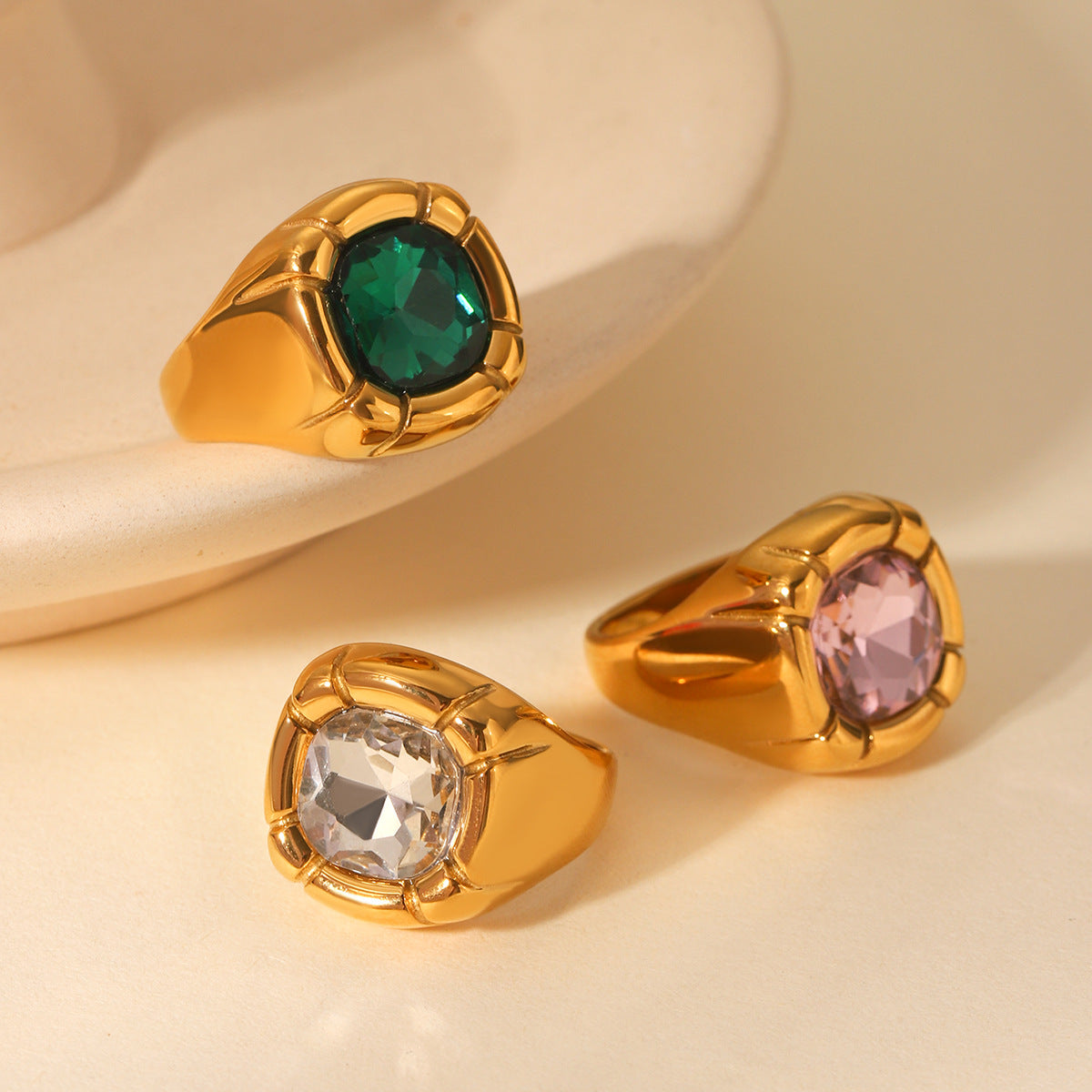 18K Gold Stainless Steel Inlaid Zircon Ring Female Ring Ins Style Titanium Steel Hand Jewelry Casting Ring