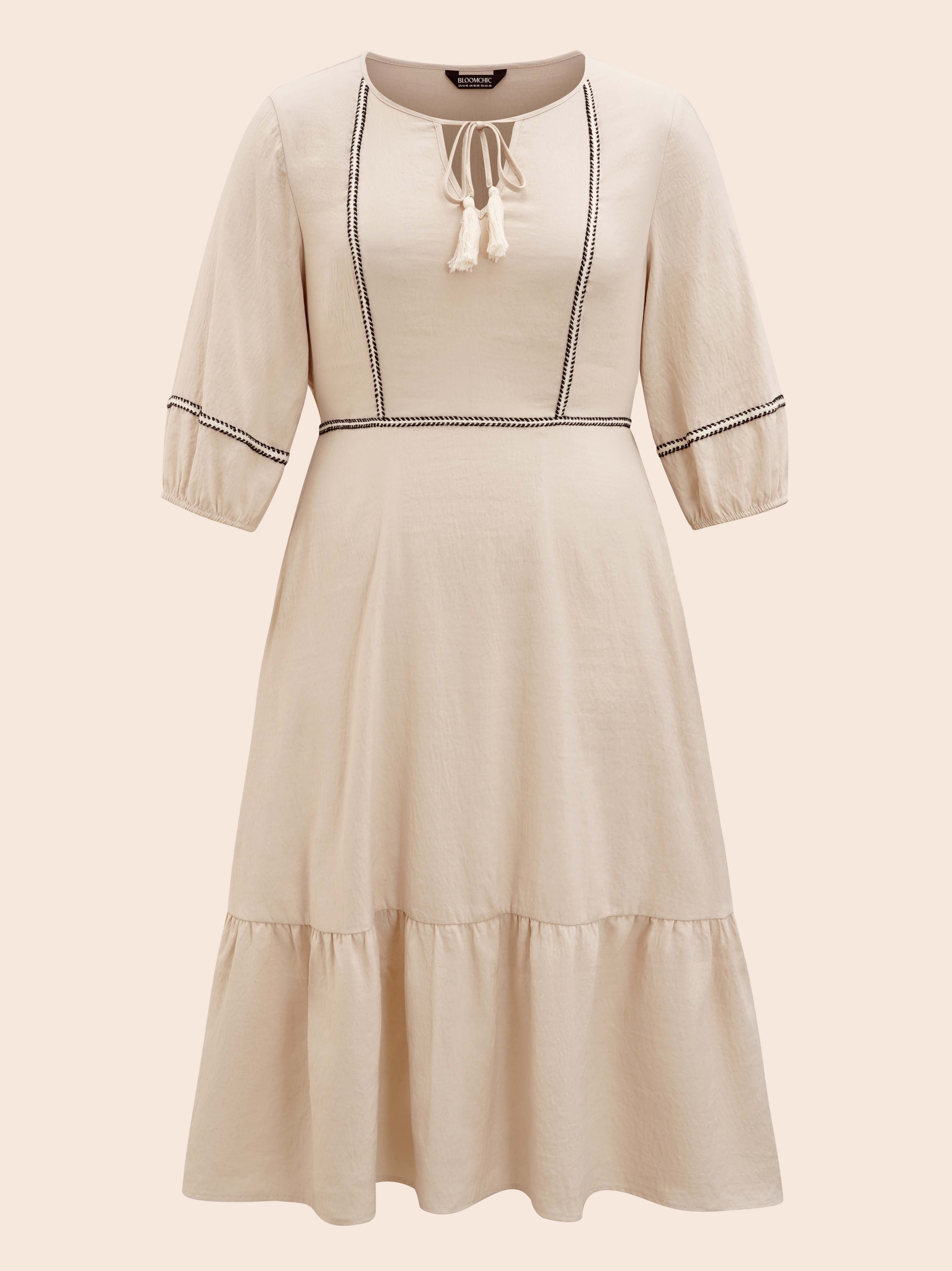 Contrast Webbing Tassel Tie Knot Dress