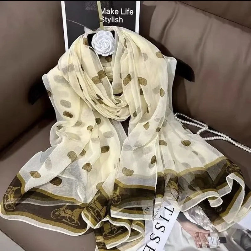 Spring And Summer New Yourou Silk Scarf Large Size Printed Beach Towel Dot Travel Vacation Sunscreen Scarf Women's Spot